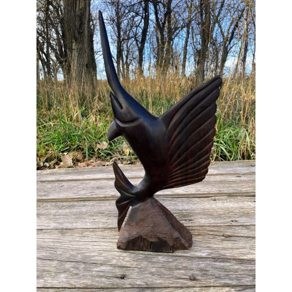 Vintage Midcentury Carved Ironwood Swordfish Statue 15.5" - Picture 1 of 14
